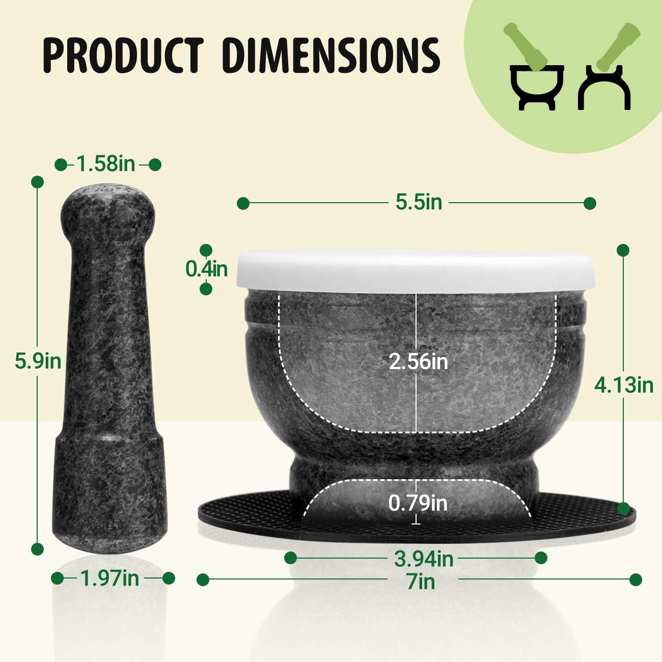 Tera Mortar and Pestle Set Granite Double Ended, 2 Cup-Capacity, Polished Natural Mortar and Pestle for Grinding Herbs Spices Making Guacamo: Kitchen & Dining