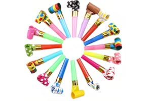 CHINSHWEHAW 30-Pack Colorful Party Blowouts Noise Makers - Squawker Horns for Birthday, Wedding, New Year, Graduation - Fun Creative Toy Whistles with Automatic Roll-Out & Durable Material (Random Colors)
