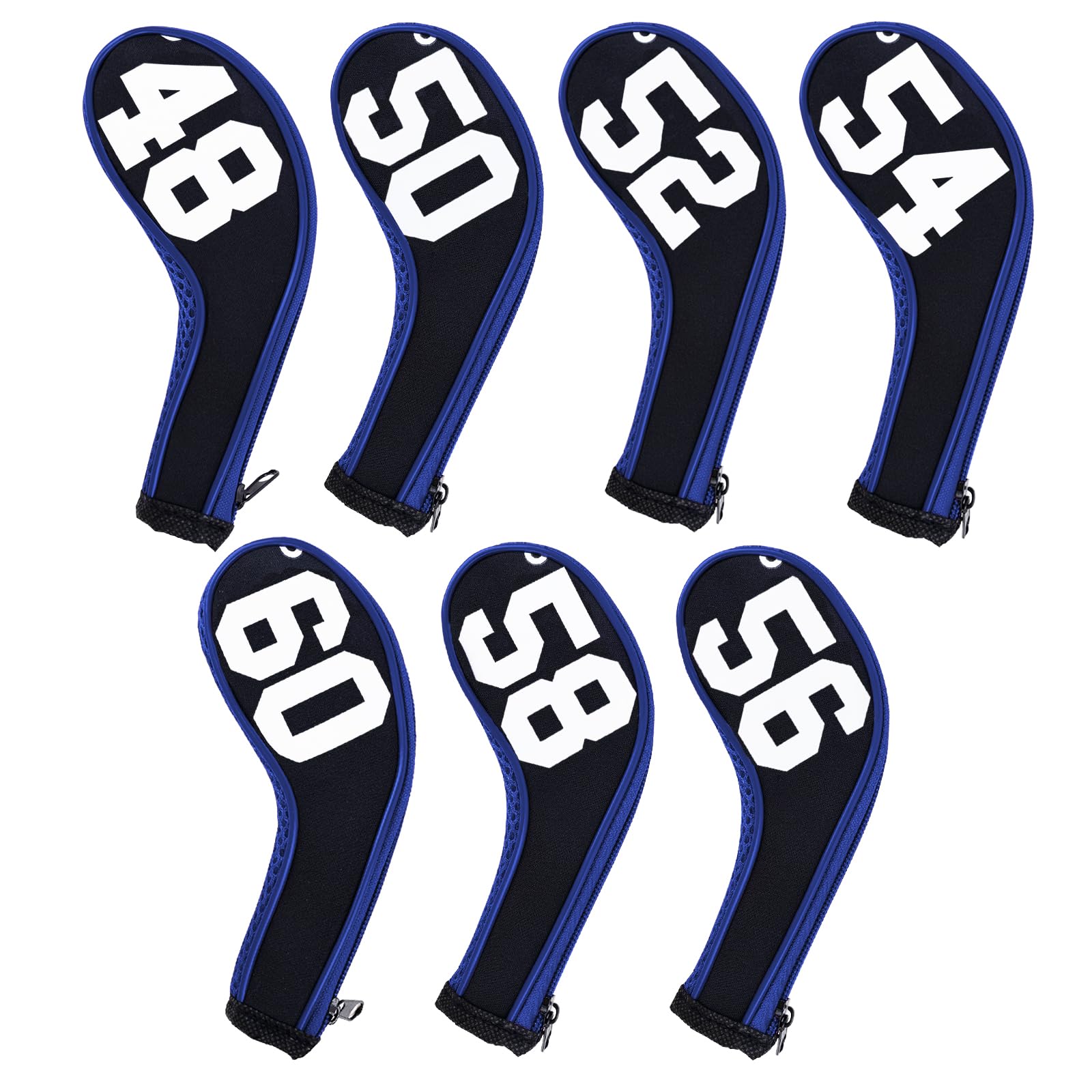 Andux 7Pack Golf Wedge Irons Club Head Covers Degree NO. on both Sides Long Neck with Zipper Black/blue