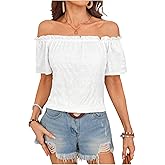 MakeMeChic Women's Summer Off Shoulder Tops Short Sleeve T Shirts Dressy Casual Blouses
