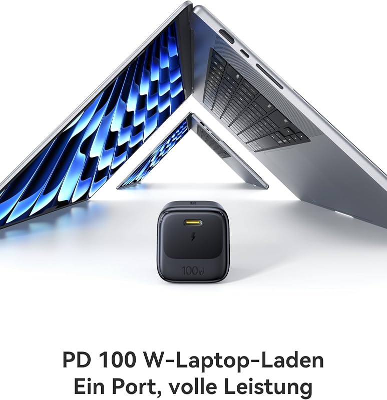 Enerfill 100W USB C Ladegerät, Kompaktes PD Schnellladegerät, GaN Netzteil für MacBook Pro/Air, iPad Pro, iPhone 17/16/15, Samsung Galaxy S25/S24, Laptop (inkl. 1m USB-C Kabel)