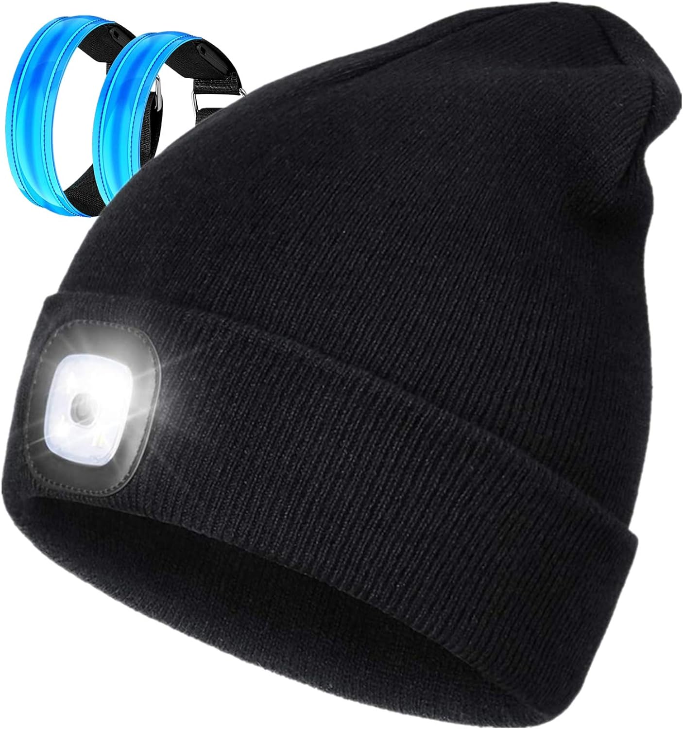 Beanie Hat with Light, USB Rechargeable Running Hat Ultra Bright 4 LED Waterproof Light Lamp
