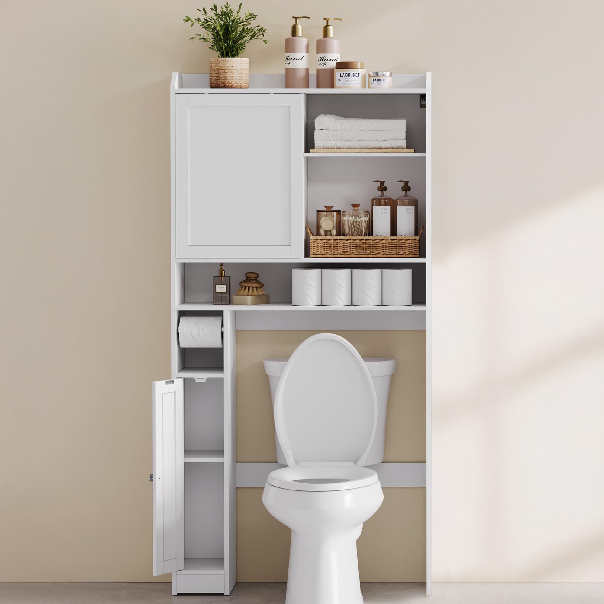 Photo 1 of *This is used; it's not known if it's missing any parts, and it's not known if it works 100%.****VASAGLE Over The Toilet Storage Shelf, Bathroom Storage Cabinet with Sliding Door, Adjustable Shelves, Toilet Paper Holder, Space-Saving, Modern, 9.8 x 32.7 x