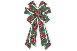 ABTOLS Large Christmas Bows for Wreath, Red Green Buffalo Plaid Wreath Bows Christmas Vintage Velvet Bows for Front Door, Xmas Snowflake Burlap Tree Topper Bows for Christmas Indoor Outdoor Decor