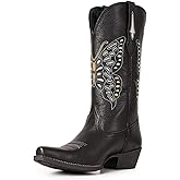 Montana West Cowboy Boots for Women, Genuine Leather Embroidered Cowgirl Boots with Pointed Toe Chunky Heel Pull Tabs for Rodeo Season, Concerts, Country Clubs and Western-Style Occasions
