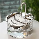 Tomxcute Glass Cat Water Fountain-84oz Dishwasher Safe Cat &amp; Dog Fountain | Borosilicate Glass Bowl,Easy to Clean,Fully Visible Water Level,Continuous Water Flow,Warm Light,Gifts for Cats, Dogs