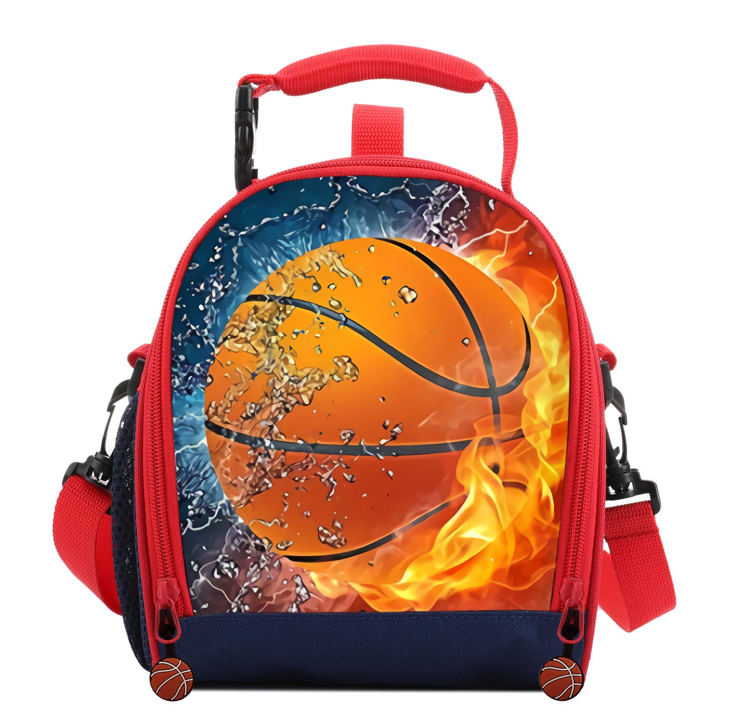 Kids Lunch Box For Boys Resuable Multi Convertible Insulated Thermal Boys Lunch Bags Tote With Shoulder Strap Lunch Box Backpack Sandwich Snack Bags Girls For School 3D Basketball Lunch Bags For Kids