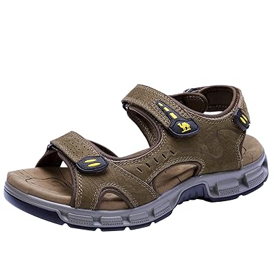 CAMEL CROWN Herren Outdoor Sports Sandalen Waterproof Wandersandalen Strand Ledersandalen Trekking Sommer Männer Sandalen Sch