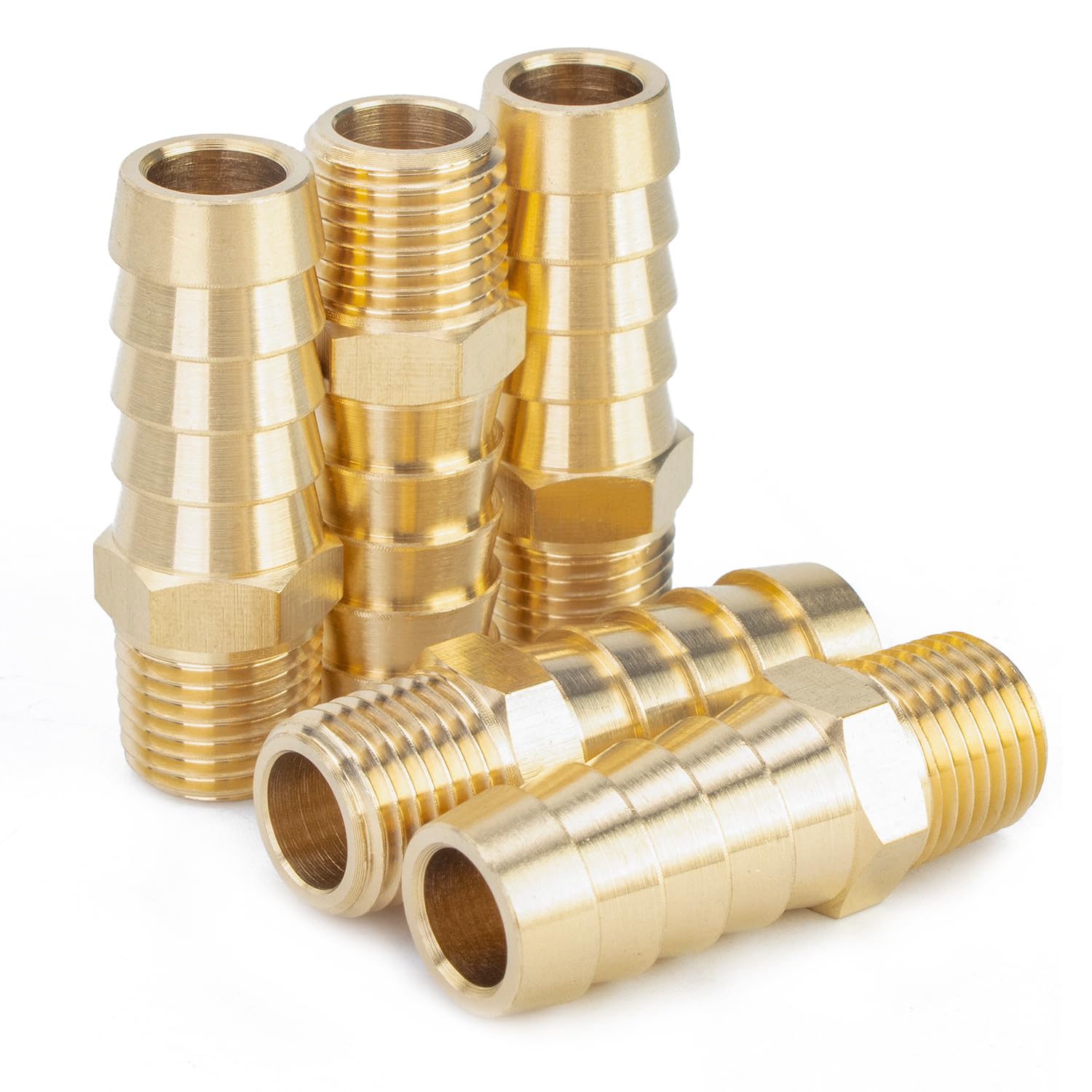 LTWFITTING Brass Barbed Fitting Coupler/Connector 1/4-Inch Male BSPT x 12mm Hose Barb(Pack of 5)