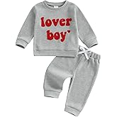 Lesimsam Toddler Baby Boy Valentines Outfit Lover Boy Embroidery Long Sleeve Waffle Knit Sweatshirt and Pants Set