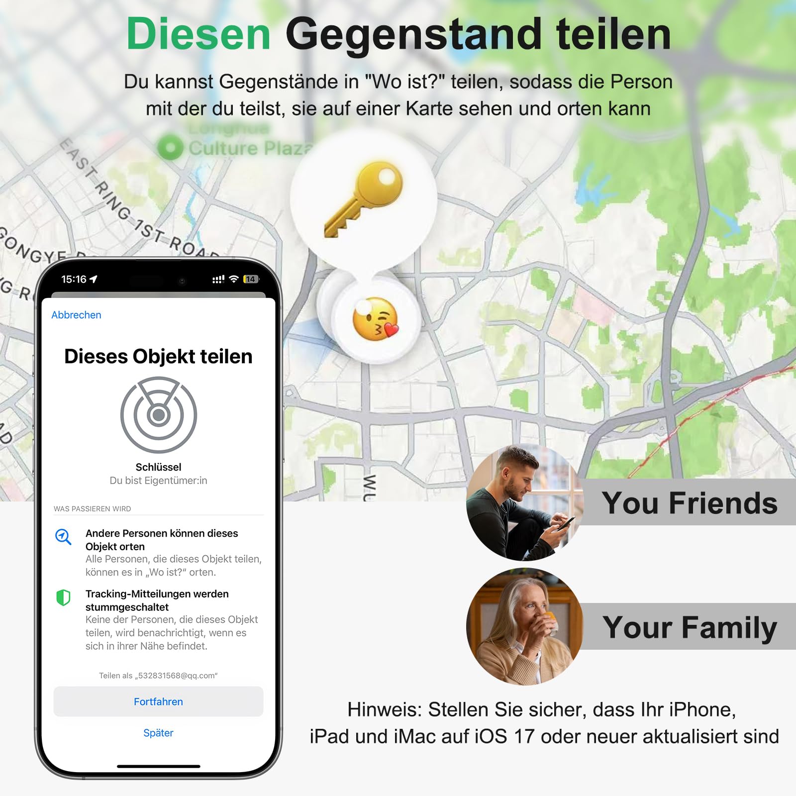 [Apple MFi-Zertifiziert] Air Tracker Tag kompatibel mit Apple Wo ist? (nur iOS) Inklusive Ersatzbatterie, Smart Tracker Tagg Finder für Schlüssel, Fahrrad, Wallet, Koffer, Reisepässe (Schwarz, 4-Pack) 8