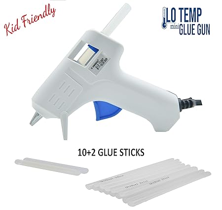 UniQual Low Temp Mini Glue Gun Kids Friendly With 12 Glue Sticks (10+2) for School Projects, Crafts, Delicate Items like Foam, Thermocal, Floral, etc.