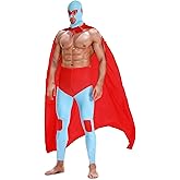 POEWAUVE Mexican Wrestler Costume Deluxe Halloween Cosplay Red Long Cloak Maske for Men Halloween Party Outfits(No shoes)