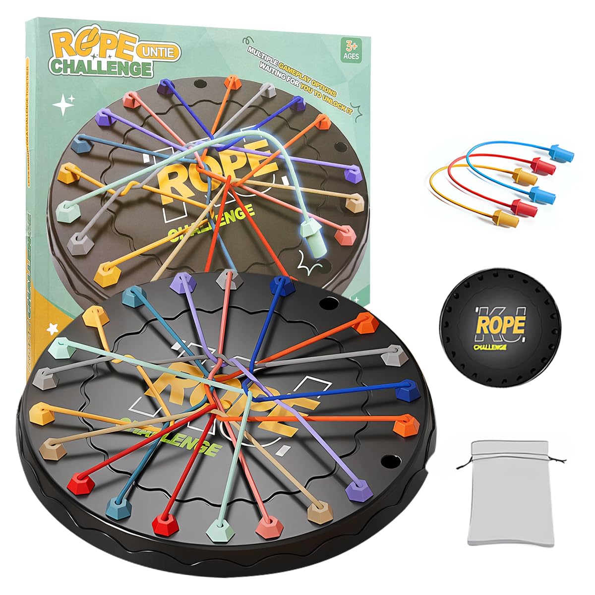 Rope Untangling Puzzle Game,10 Cords Twisted Rope Board Game, 2 to 4 Players Brainy Knots Logic Strategy Challenge Family Travel Toys for Kids & Adults