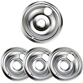 Purelux Electric Range Drip Pans Replacement Compatible with GE or Hotpoint Stove, Chrome Finish 4 Pieces Pack Includes 1 Large 8-Inch and 3 Small 6-Inch