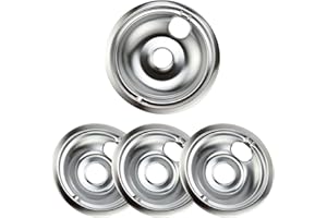 Purelux Electric Range Drip Pans Replacement Compatible with GE or Hotpoint Stove, Chrome Finish 4 Pieces Pack Includes 1 Large 8-Inch and 3 Small 6-Inch