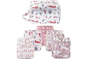 CoolaPeach Baby Cloth Diapers Washable Reusable Diapers for Baby Girls, One Size Adjustable Pocket Nappy Covers 5 Pack+ 5pcs Microfiber Inserts+ One Waterproof Bag