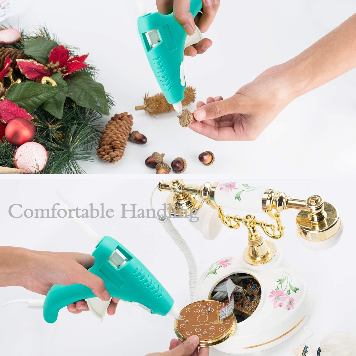 FL Mini Hot Glue Gun, Hot Glue Gun for Kids, Mini Size High Temperature Hot Melt Glue Gun Kit with 15 pcs Glue Sticks, Packaging, DIY, Arts & Craft, Repairing and More (Turquoise-15W)