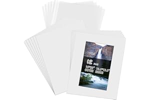 16x20'' White Mat Board Kit for 11x14'' Photos or Pictures-Pack of 12,Acid Free 4-Ply Beveled Pre-Cut Core with Backing Board