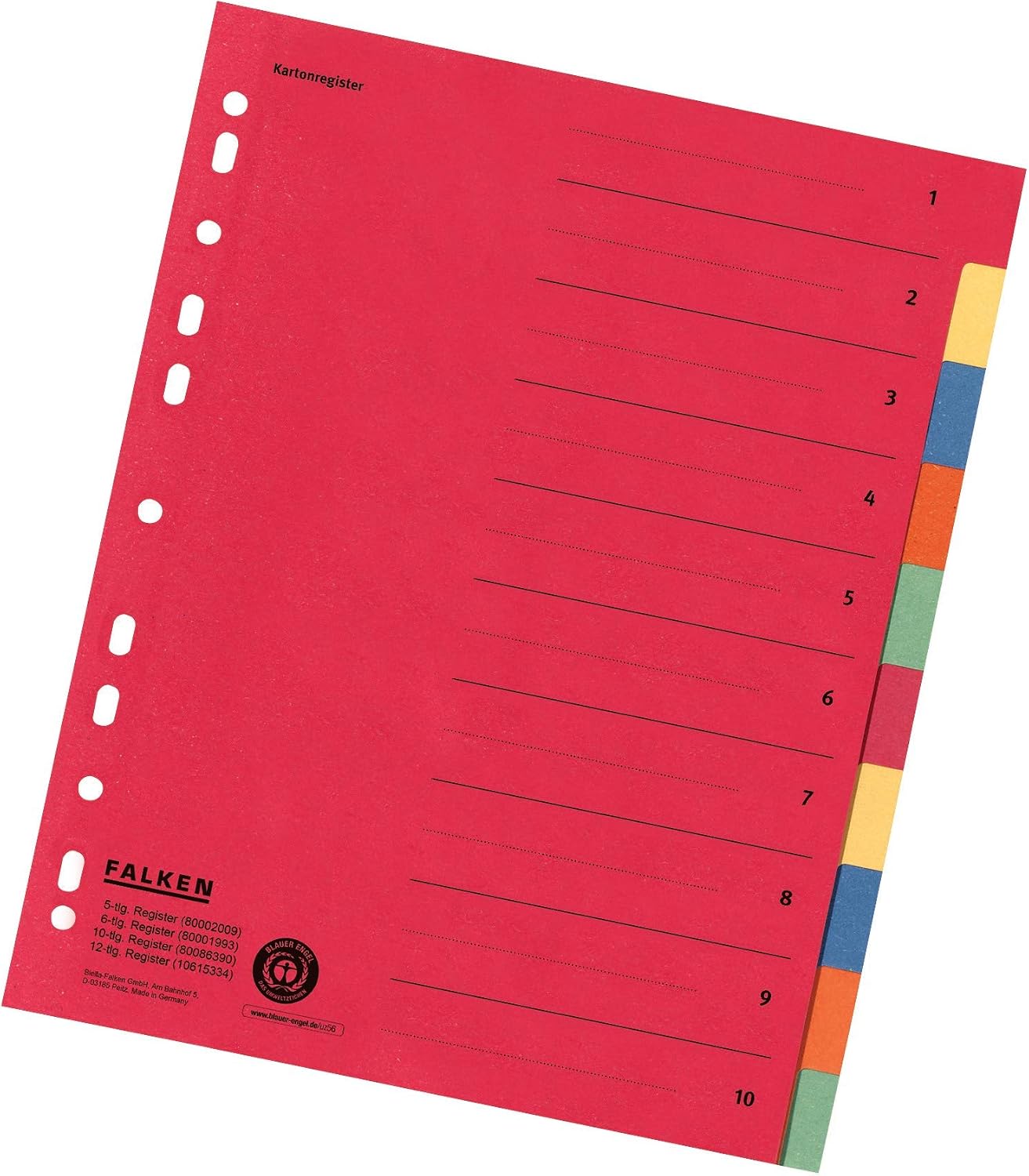 Original Falken cardboard registers extra wide for DIN A4+ 240 x 297 mm full height with organisational print 10 pieces full colour 2 x 5 colours for filing brochure pockets - Image 4