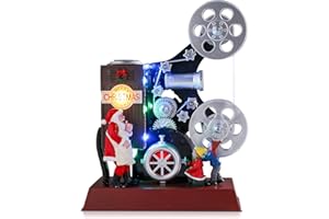 Ovewios Christmas Music Box Decoration, Rotating Film Projector Christmas Village House with Colorful Lights & 8 Xmas Song, Christmas Collectible Buildings for Indoor
