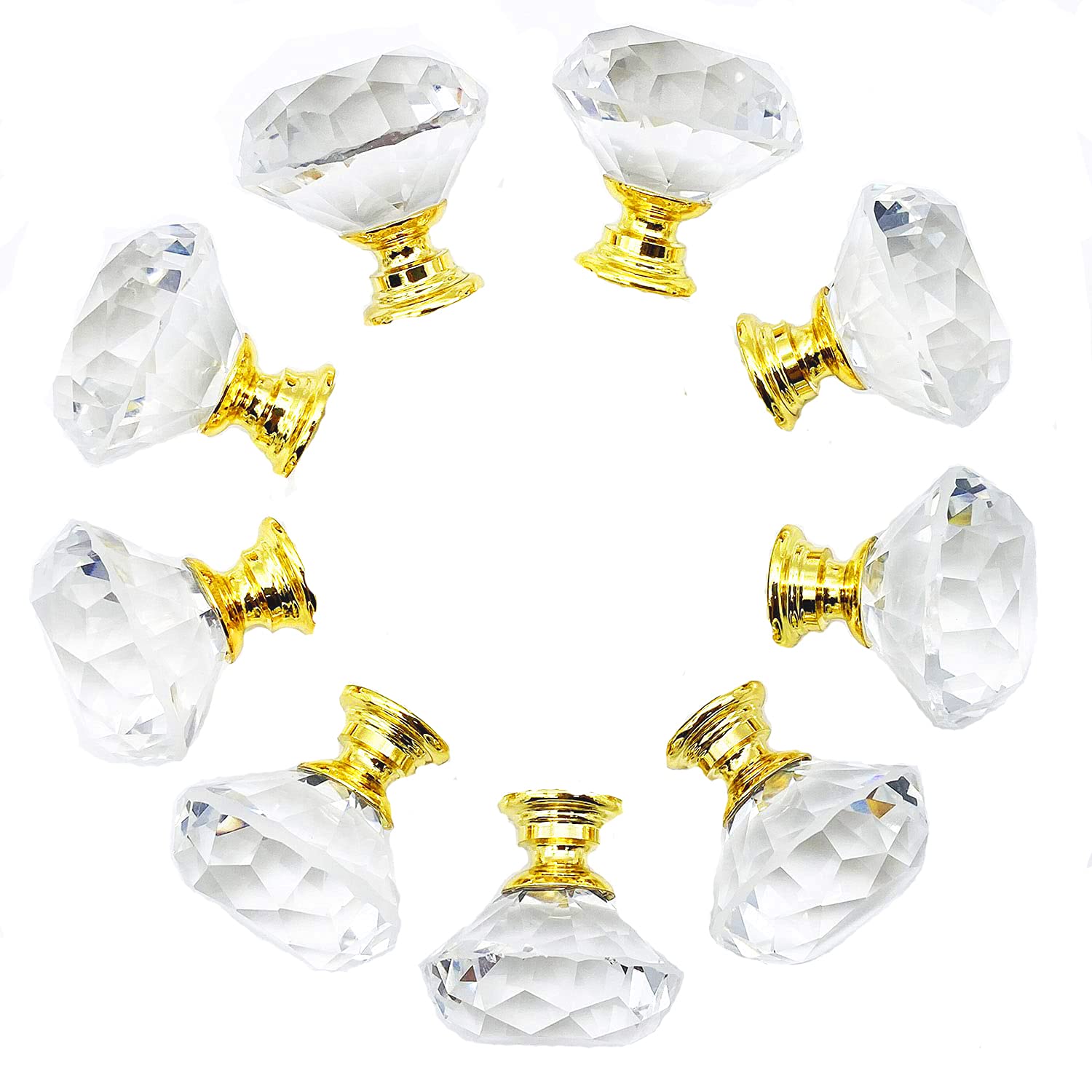 16Pcs 30mm(1.18) Clear Crystal Cabinet Knobs Drawer Knobs Dresser Knobs Diamond Shape Drawer Door Chrome Glass Cabinet Knobs Pull Handles with Screws for Home Kitchen Office Chest Bin, Dresser (Gold)