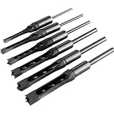 6pcs Square Hole Drill bits Mortise Chisel Set Woodworking | 5/8" 9/16" 1/2" 3/8" 5/16" 1/4" HSS Square Hole Mortising bits Attachment for Mortiser Tenon Machine Drill Press