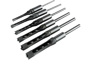 YAEKOO 6pcs Square Hole Mortise Chisel Drill Bit Tools, 5/8" 9/16" 1/2" 3/8" 5/16" 1/4" HSS Woodworking Hole Saw Mortising Chisel Drill Bit Set, Different Sizes