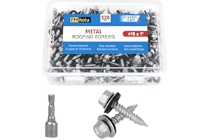 FMhotu Metal Roofing Screws #10×1Inch, 320-PCS, Hex Head Rustpert Coating Sheet Metal to Wood Siding Screw with EPDM Rubber Washer, Sharp Point, Hex Socket Included