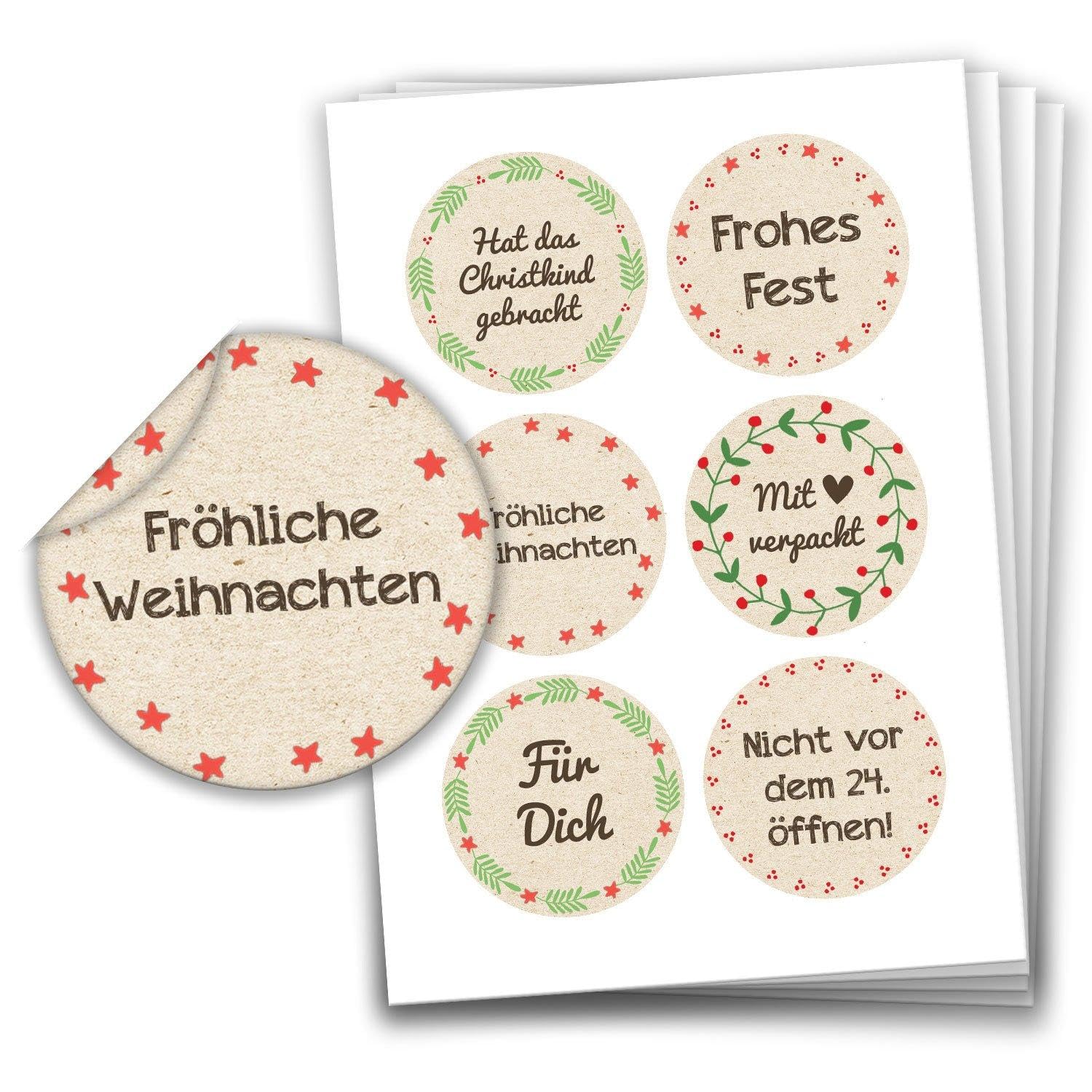 Papierdrachen 24 Christmas Stickers – Paper Based Merry Christmas Stickers – 40 mm – Ideal Decoration for Christmas Gifts – Christmas Decoration and Christmas Post