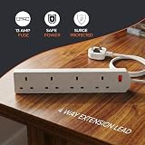 Wolf Power 4 Way Extension Lead 2m UK 3 Pin Plug Wall Mountable White view 3