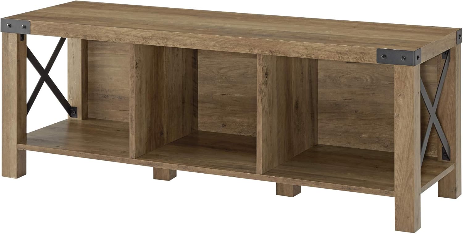 Walker Edison Furniture Company Rustic Modern Farmhouse Wood and Metal Entryway Shoe Storage Bench Hallway Organizer, Reclaimed Barnwood: Kitchen & Dining