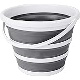 Eurow Indoor and Outdoor Collapsible Bucket with Handle, 10 Liters, 2.6 Gallons, Gray and White