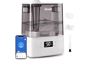LEVOIT Smart Humidifiers for Bedroom Large Room Home,(6L) Cool Mist Top Fill Essential Oil Diffuser for Baby & Plants,Smart App & Voice Control, Rapid Humidification & Auto Mode-Quiet Sleep Mode, Gray