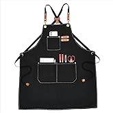 MEEDEN Painting Apron for Men Women: Adjustable Cross Back Waterproof Polyester Canvas Art Apron with 3 Pockets - Artist Apron for Acrylic Oil & Watercolor Painting, Gardening, Cooking - Black