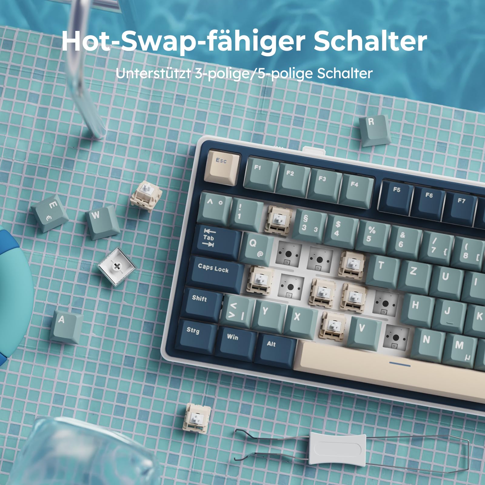 RK ROYAL KLUDGE R75 Mechanische Tastatur Kabellos 75%, Gasket Gaming Tastatur 75 Prozent TKL mit Knopf QWERTZ RGB Bluetooth/2.4G/USB-C PBT Tastenkappen QMK/VIA, Hot Swap Linearer Creamy Switches 6