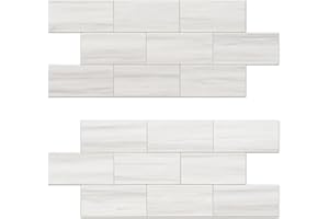 V-MOZZA Peel and Stick Backsplash, 20-Sheet Peel and Stick Wall Tiles 13.5" x 5.8" PVC Subway Tile Stick on Backsplash for Kitchen Fireplace (Italian White Marble)