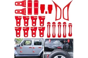 LAIKOU 22PCS Full Set Exterior Decoration Trim Kit fit for Jeep Wrangler JL JLU 2018-2022 | Side Vent Outlet Hood Door Hinge Handle Inserts Rear Window Hinge Rain Wiper Cover Accessories (Red)