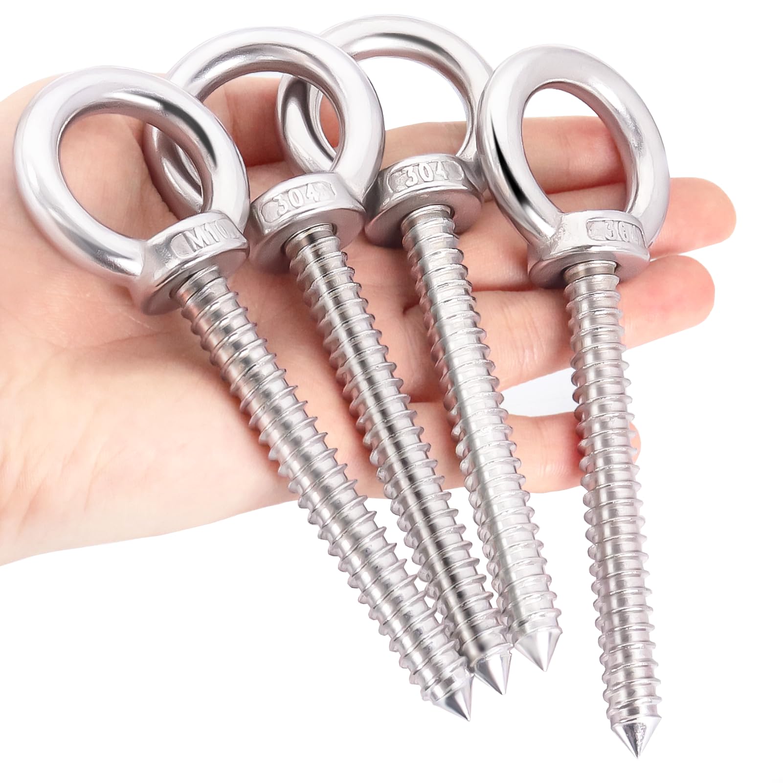 OHIYO Heavy Duty Eye Hooks 4Pack 12cm M10 Self Tapping Eyelet Screw Load Capacity 300kg Screw in Eye Hooks for Hammock Stand, Swing Chair, Yoga, Indoor & Outdoor Uses