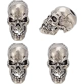 PH PandaHall Knife Lanyard Skull Head Beads, 4pcs Vintage Retro Skull Spacer Beads Metal Brass European Bead Charms Punk Style Bead with 5.5mm Large Hole for Men Lanyard Keychain, Antique Silver