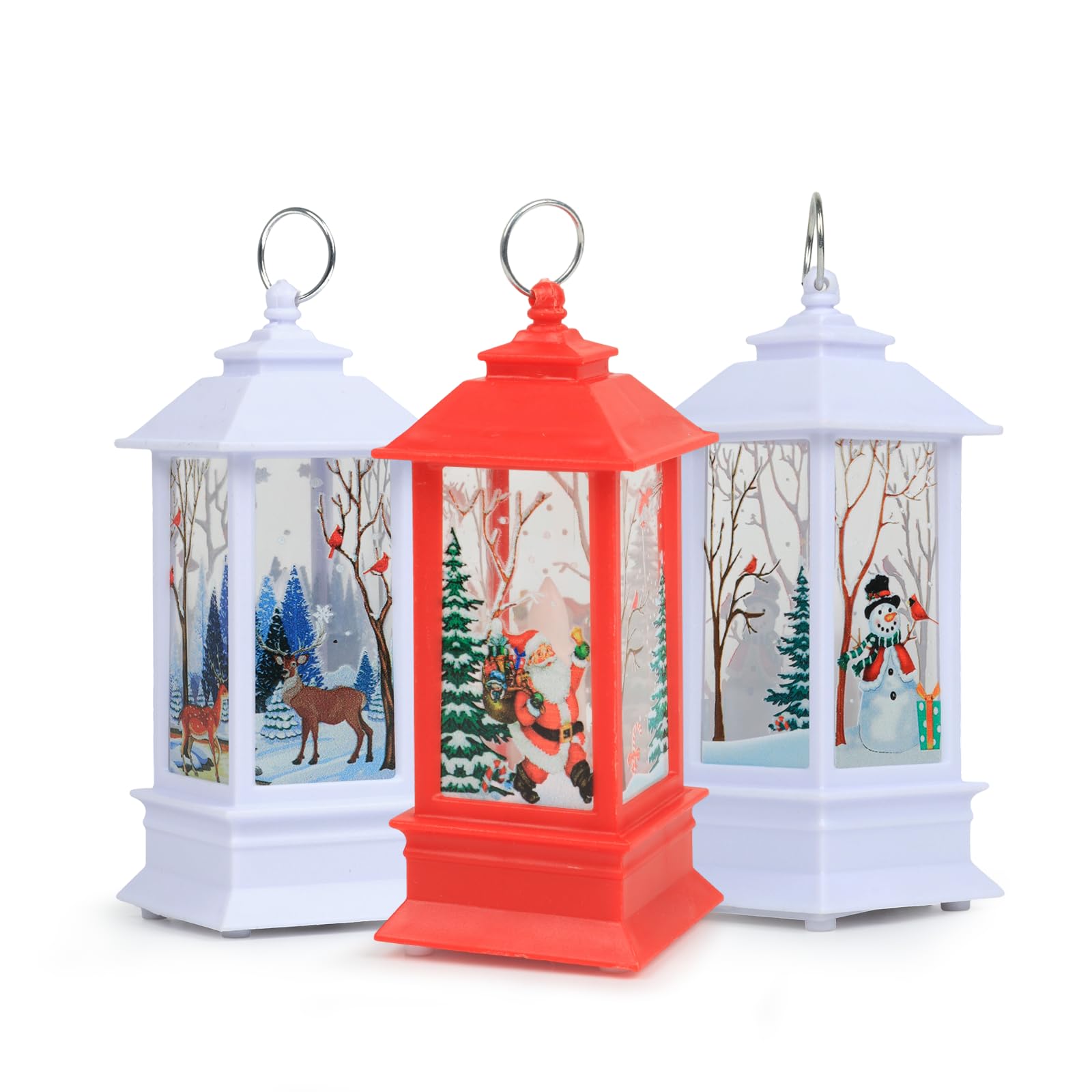 Christmas Lanterns Indoor 3PCS Tiny Christmas Lights Christmas Lanterns Outdoor Xmas Lantern with LED Tea Light Lampion Flame Lamp Fireless Candles Lamp for Christmas Decoration Outdoor and Indoor