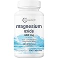 Magnesium Oxide 400mg, 500 Capsules | Elemental Form for Max Concentration | Mineral Supplement for Muscle Health + Calm & Relaxation Support | Non-GMO
