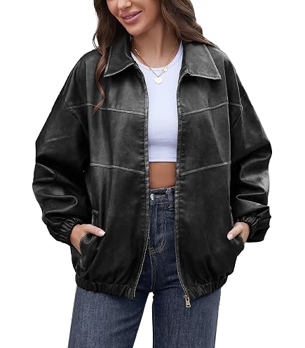 Women's Y2K Vintage Oversized Jacket Fairy Grunge Crop PU Leather