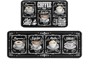 BOOWEATS 2 Piece Coffee Kitchen Decor Rug Set, Home Kitchen Sink Rugs and Mats Non Skid Washable Absorbent Microfiber Kitchen