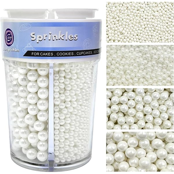 Kasvan White Pearl Sugar Sprinkles, 6 Sizes Mix For Cake Decorating, 230g/8.1oz, Ice Cream Toppings And Cookie Decorating, Wedding Party Chirstmas Supplies (White - View #7