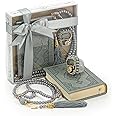 İhvan Online Medina Calligraphy Quran Set with Islamic Finger Counter, Portable Digital Prayer Tasbeeh, Pearl Zikirmatic Beads, 3 Pieces Gift for Ramadan & Eid & Mawlid (Gray)