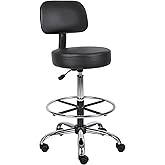Boss Office Products Be Well Medical Spa Drafting Stool with Back, Black