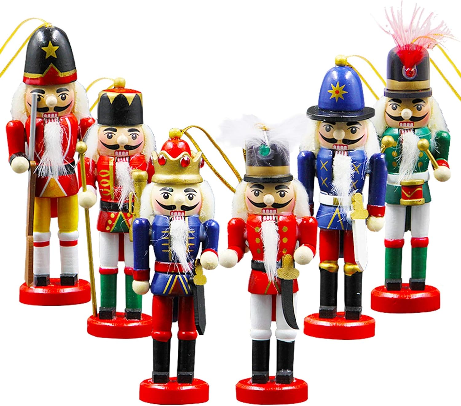 Nutcrackers - Joliyoou Wooden Christmas Nutcracker, 6 Pcs Mini Soldier Figurines 5.1 inch Ornaments for Xmas Gifts