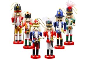 Joliyoou Wooden Christmas Nutcracker, 6 Pcs Mini Soldier Figurines 5.1 inch Ornaments for Xmas Gifts