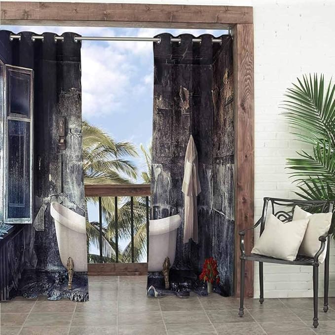 ScottDecor - Cortina de ventana con diseño antiguo 100% opaco para